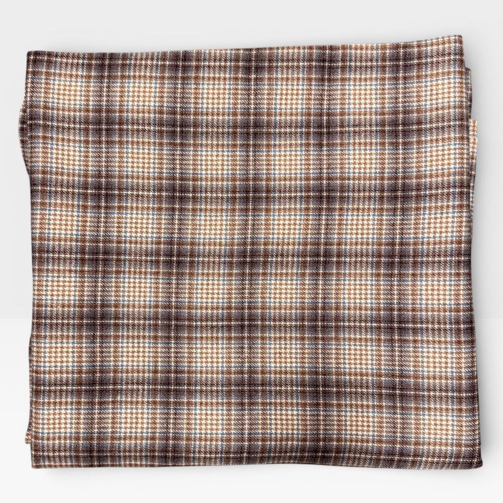 Vtg Pendleton Woolen Mills Fabric 60” wide x 1.5 yds Brown Tan Blue Plaid Wool